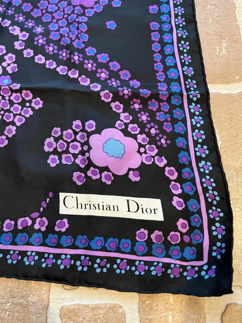 Christian Dior silk scarf Blue Purple vintage
